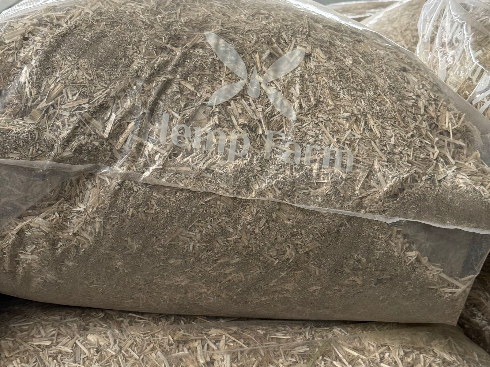 Hurd in bags with the Hemp Farm logo, 2026